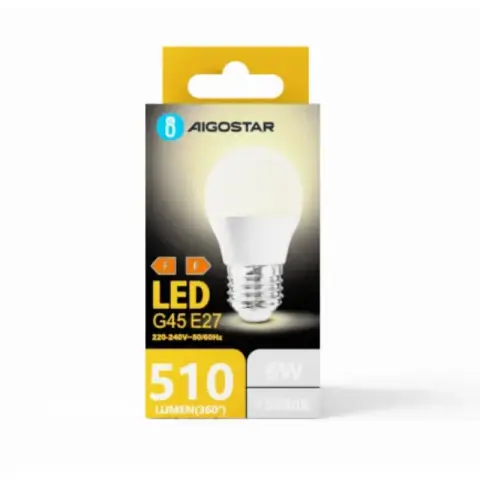 Aigostar LED A5 G45 BIG ANGLE E27 6W 3000K/COLOR BOX- yellow- light bulb