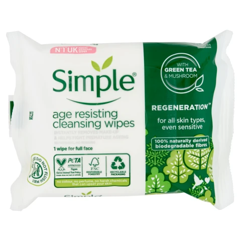 Simple Age Resisting Biodegradable Wipes 20 wipes