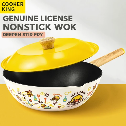 COOKER KING x B.DUCK Wok Pan - Non Stick - with Lid - all Heat Sources - 30 cm