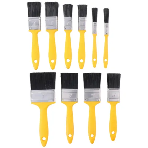 Kinzo Brush Set - Set of 10 Flat Brushes - Small to Large Sizes - Synthetic Hair - Yellow