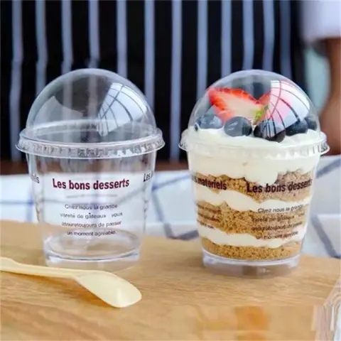 Huacan 50pcs 200ML Disposable Dessert Cup with Dome Lid and Spoon Pudding Cream Bowls Clear Dessert Cup