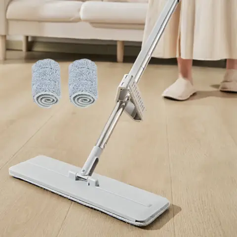 J.Zao Household Floor Mop, Hand-Free, Floor Wizard, with 2 Mop Pads, Large Flat Mop 36 cm