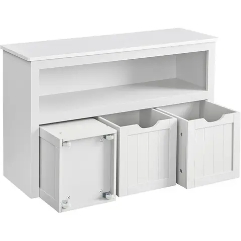 VASAGLE Kinderopbergkast Speelgoedkast Opbergdoos met Wielen Speelgoedrek - 102 x 30 x 60 cm - Wit