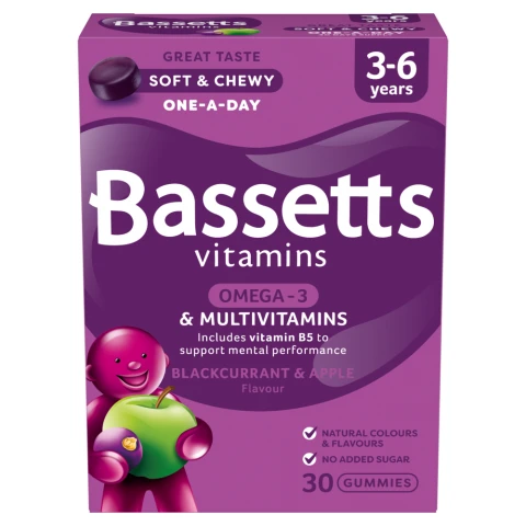 Bassetts Vitamins Blackcurrant & Apple Vitamins Omega-3 & Multivitamins 30 Gummies 3-6 Years