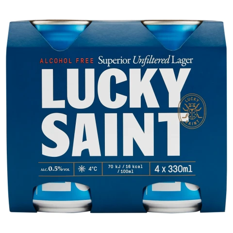 Lucky Saint Unfiltered Alcohol Free Lager 4 x 330ml