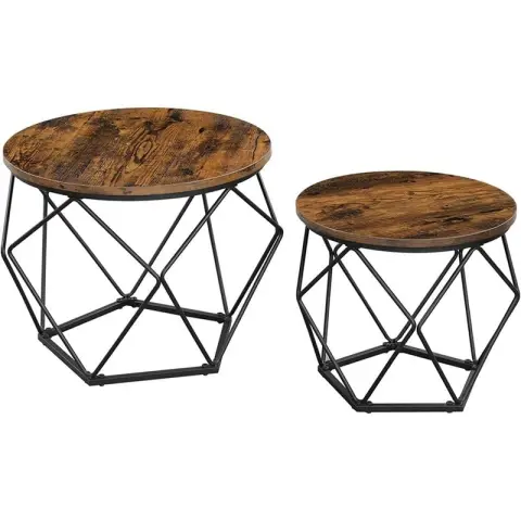 VASAGLE 2 Pieces Side Tables Chipboard Steel Coffee Table Industrial Design ‎50 x 50 x 40 cm