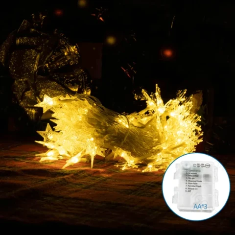 Aigostar Ster Sneeuwvlok String Lights Warm White 2,5m 3AA batterij 200LED Sneeuwvlok Vorm 8 Lichtstanden + Timer + Geheugenfunctie