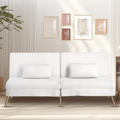 COMHOMA Schlafsofa Verstellbare Rückenlehne, Teddy Stoff für Wohnzimmer und Schlafzimmer Weiß Multifunktionales Schlafsofa, Verstellbare Rückenlehne, Einfach umwandelbar, Platzsparend