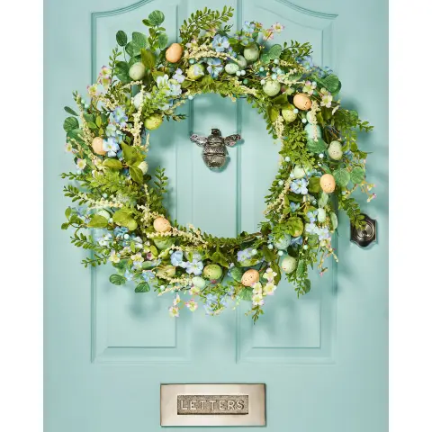 WeRChristmas Large Artificial Floral Egg Spring Wreath, Blue, 28 Inch