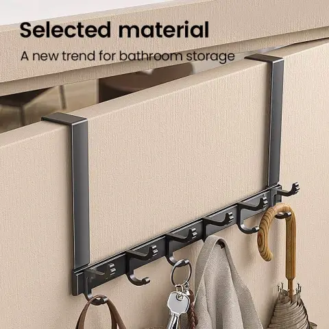J.Zao No Drill Bathroom Door Hook - 6 Hooks - Clothes Rack Door Hook