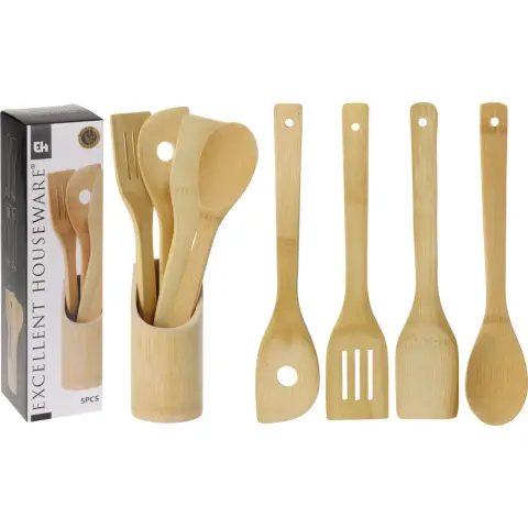 Excellent Houseware Spatel-Set, Küchengeschirr, Bambusspatel, Reisspatel, Backspatel, 30 cm, 5-tlg.