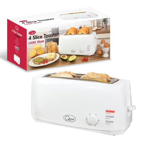 Quest 4 Slice Long Slot Toaster, Cool Touch, White – 35049