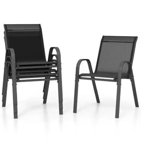 COSTWAY Lot de 4 chaises de jardin empilables en textilène et structure en métal 56 x 70 x 84 cm noir