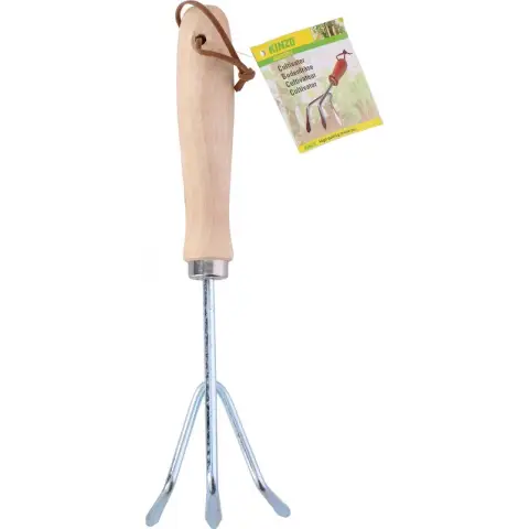 Kinzo Garden Hand Cultivator Wooden Handle Steel Seeds Planting 26.5*7.8*3.8cm