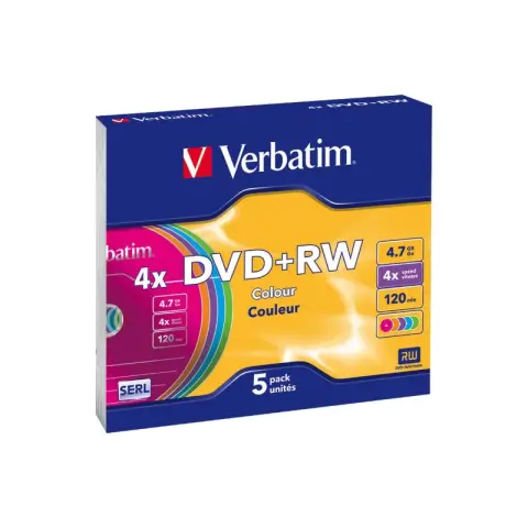 Verbatim Colors - 5 x DVD+RW 4.7 GB (120 min.) 4x - Slim Jewel Case