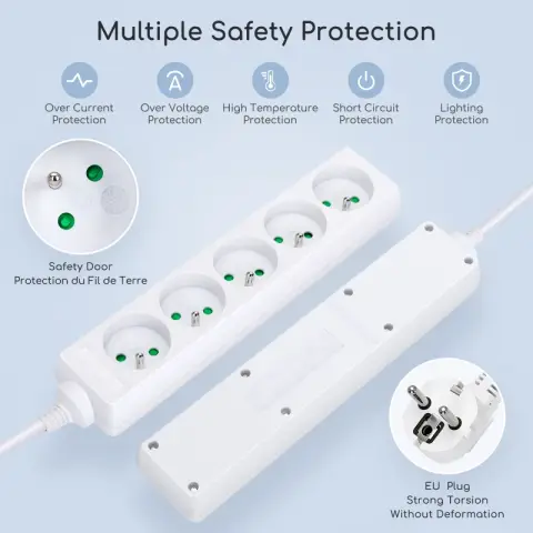 Aigostar French 5PS-NS - Multiprise 5 voies (sans interrupteur) - 1,5m, 3G1,0mm簡, blanc