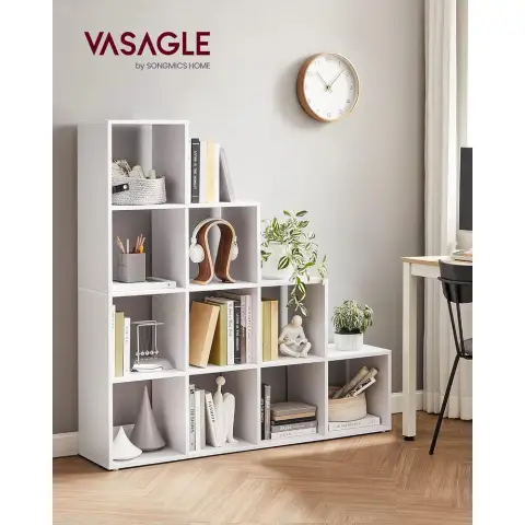 VASAGLE Bücherregal Treppenfächer Holzregal - 10 Fächer