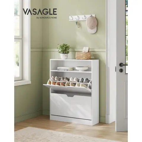 VASAGLE Shoe Cabinet with 2 Flaps Shoe Rack Shoe Storage Adjustable Divider - 24 x 80 x 102 cm