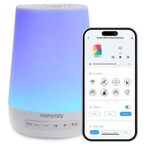 Momcozy Sound Machine - 34 Soothing Sounds, 7-Color Night Light, USB Rechargeable, APP Control, for Baby & Adults, 1PC