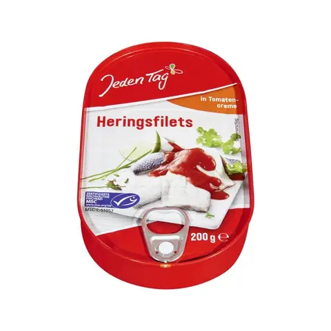Jeden Tag MSC Certified Herring Fillets in Tomato Cream 200 g