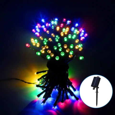 Aigostar Platte Slingerlichten - RGB & Warm Licht | 10m Lengte | Zonne-energie | IP65 Tak (kleur)