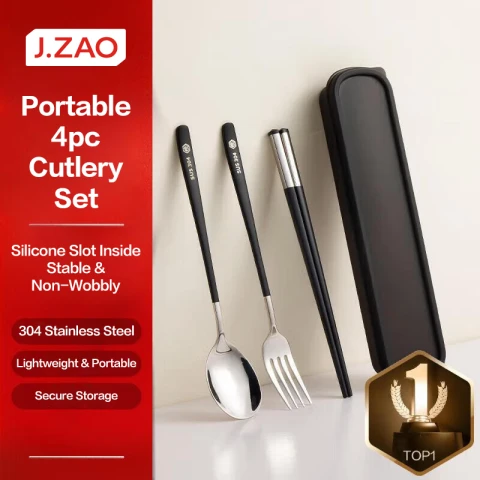 J.Zao 304 Stainless Steel Spoon Fork Set - 4pcs - Students Use Tableware 4-piece Set