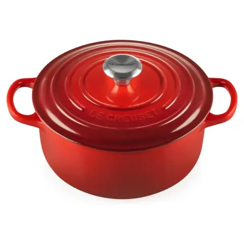 Le Creuset Signature Serie Runder Bräter aus Gusseisen mit Deckel - 20cm - 2.4L - Geeignet für alle Herdarten - Burgunderrot