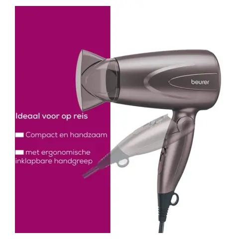 Beurer HC17 - Sèche-Cheveux Voyage - 1300W Pliable 2 Niveaux Chaleur Compact