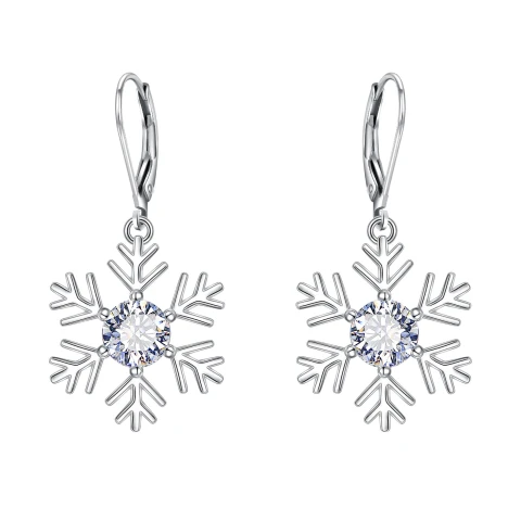 Ever Faith Snowflake Dangle Earrings for Women, 925 Sterling Silver CZ Snowflake Earrings Christmas Jewelry