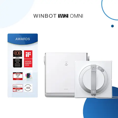 Ecovacs WINBOT W2 OMNI - Robot Lave-vitres - Station d'Accueil, Multi-fenêtres, Anti-chute, Nettoyage Intelligen