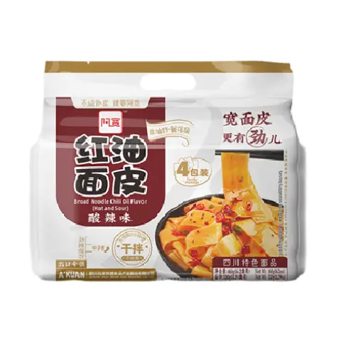 AK Broad Noodle (4pcs) - Sour & Hot 阿宽红油面皮-酸辣(4pcs)460g