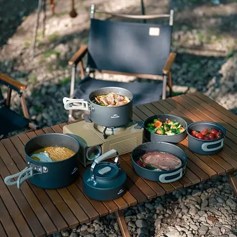 NatureHike Set de Cuisine Camping 2-7 Personnes Anti-Adhésif Léger Casserole & Poêle avec Sac Filet