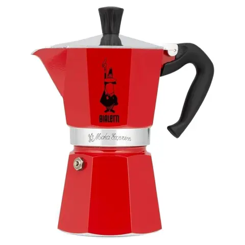 Bialetti Moka Express Moka Kettle Coffee Pot - For open flame/electric stove - Suitable for making 3 Cups - Red