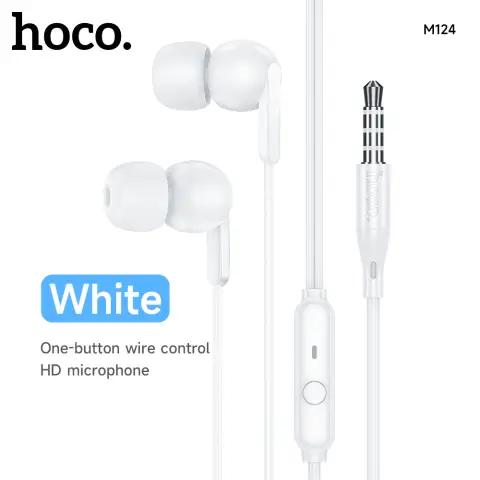 HOCO M124 Wired Earphones with Microphone - White
