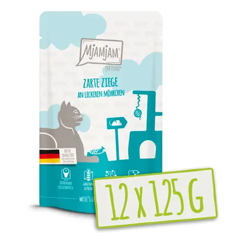 MjAMjAM - Aliment pour chat - Quetschie - Chevreau tendre avec des carottes savoureuses - 12 x 125 g