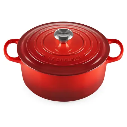 Le Creuset Signature Serie Runder Bräter aus Gusseisen mit Deckel - 26cm - 5.3L - Geeignet für alle Herdarten - Rot