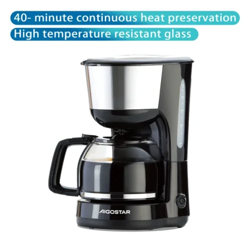 Aigostar Kaffeemaschine, Teekocher, Wärmespeicherung, Ein-Schlüssel-Schalter, 1,25 l, Schwarz