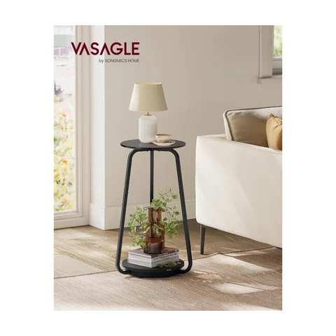 VASAGLE Ronde 2-laagse salontafel/bedijktafel met glasblad en MDF legplank, voor woonkamer, slaapkamer en kleine ruimtes, modern slakengrijs