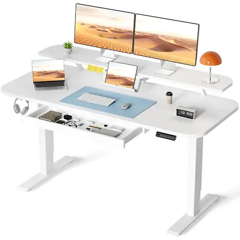 Bureau Assis-Debout Électrique COMHOMA 120 x 60 cm avec 3 Mémoires de Hauteur - Blanc, Hauteur Réglable 72 à 116 c