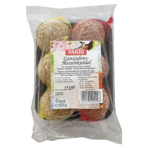 PANTO Ganzjahres-Vogelfutterbälle mit Netz 6 x 90 g