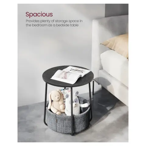 VASAGLE Table d'appoint ronde avec panier tissu - style moderne, noir ébène/gris ardoise