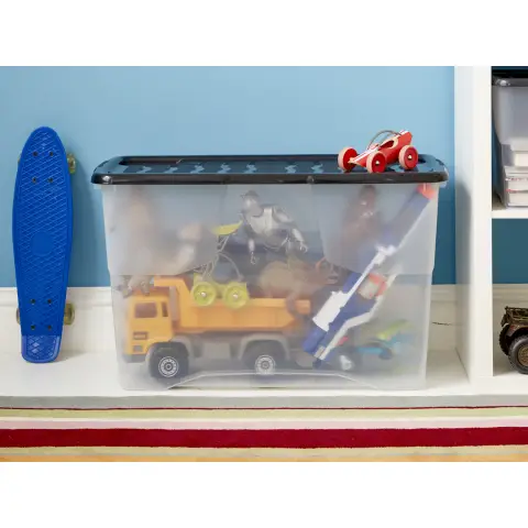 Strata 100L Curve Box with Lid- Clear/Black Lid