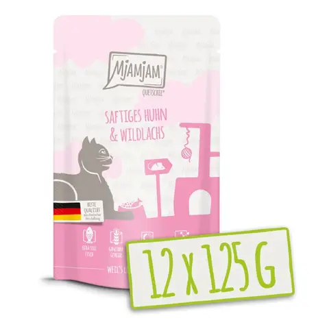 MjAMjAM - Quetschie - Sappige Kip & Wilde Zalm 12 x 125 g