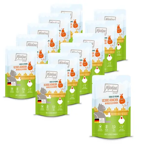 MjAMjAM - Nourriture pour chat - Quetschie - Poussins et Amis - Poulet savoureux avec des poires fruitées - 12 x 125 g