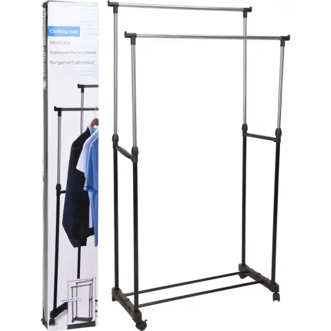 Double Clothes Rack Clothing Rack with Wheels Double Rods Mobile Adjustable 90cm and 160cm
