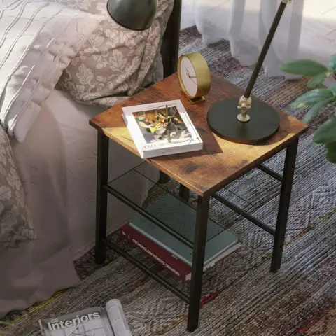 VASAGLE Living Room Coffee Table, Bedside Table for Bedroom, with 2 Adjustable Mesh Shelves, Stable Metal Construction, LET23X