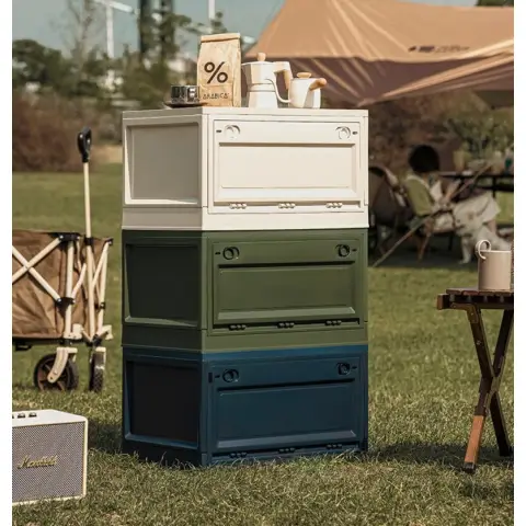 1pc - Outdoor camping storage box Folding storage box 50.5cm x 36cm x 29.5cm Beige