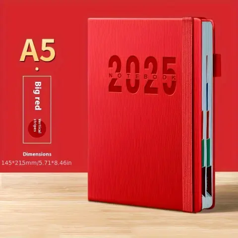 2025 schedule, log, self disciplined check-in time management, 365 day office plan notebook in red