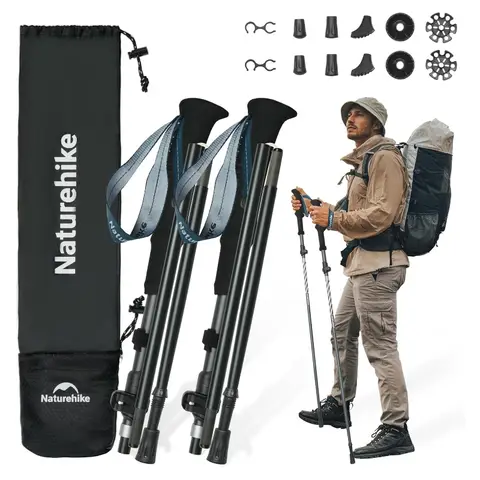 NatureHike Bâtons Randonnée 7075 Aluminium Ultralégers Réglables 115-135cm Unisexe