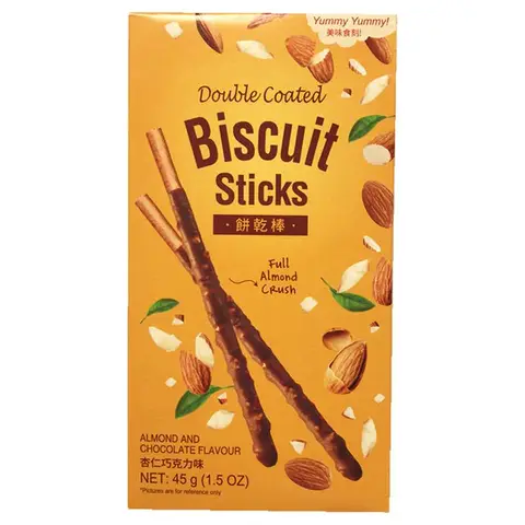 Yummy Yummy Bâtonnets de Biscuits à Double Enrobage – Amandes Concassées & Chocolat 45 g